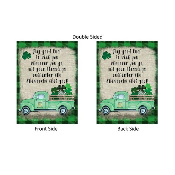 St Patrick's Day Garden Flag Irish Blessing on Green Plaid & Shamrock Truck NEW - Picture 4 of 8